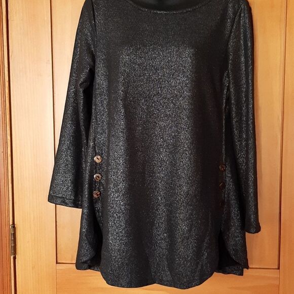 NWOT Women Black Metallic Long Sleeve Party Top Size XL - Picture 2 of 16